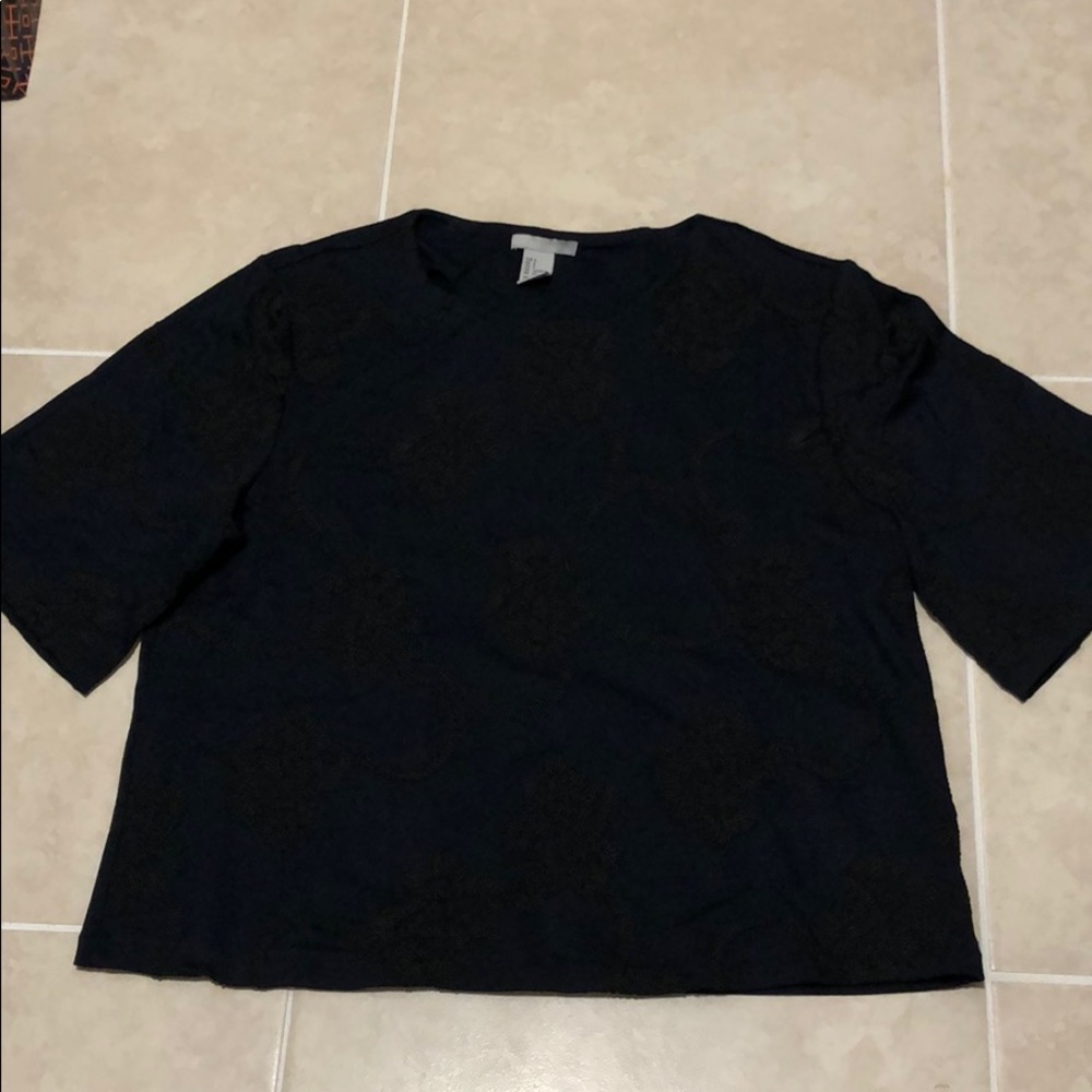H&M Navy blouse with black floral details